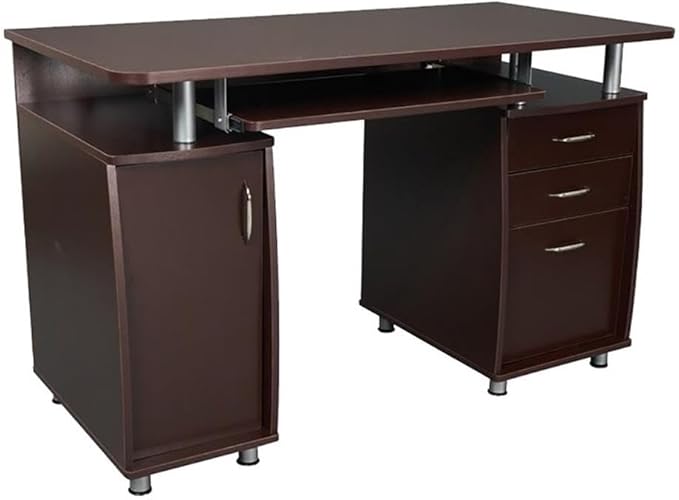 Scranton &amp Co Transitional Wood Computer Office Desk 48 W x 24 D x 30 H Chocolate Finish MDF Construction Built-in Storage CPU Stand Compartment Home Office Desk for Work or Study