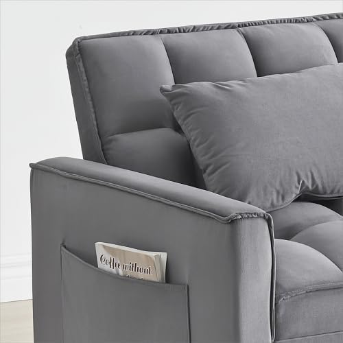 Convertible Sleeper Chair Pull Out Chair Sleeper with Adjustable Back &amp Pocket Chairs Bed Sleepers for Adults 3 in 1 Sofa Bed Chairs for Small Spaces Living RoomGray