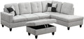 L-Shaped 3-Piece Flannel Sofa with Storage Ottoman Set Sectional Couch Sofa Set for Living Room Office Small Space Light Grey