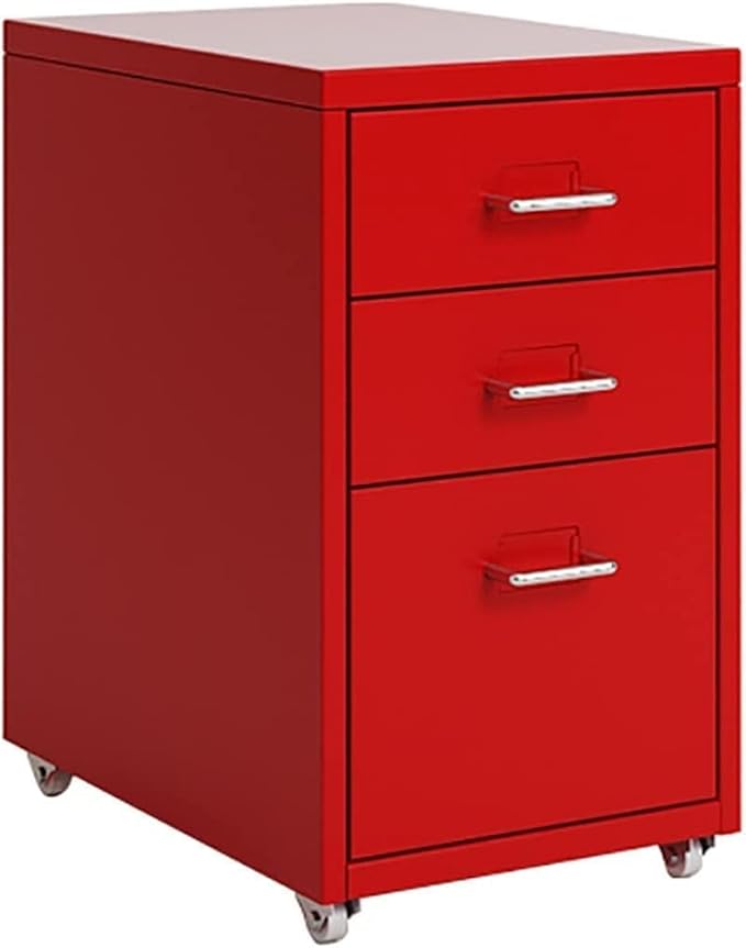 ELEFOCUS Metal Mobile File Cabinet with Wheels - 3-Drawer Filing Cabinet Under Desk for Home/Office(Color:Red)