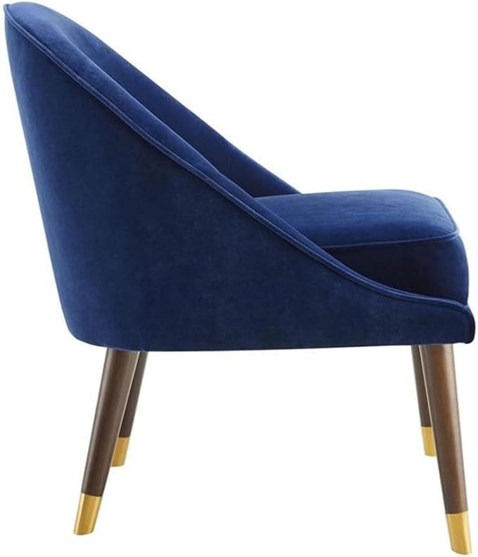 BOWERY HILL Mid-Century Velvet Accent Chair Navy Blue Finish 30 H x 25 W x 27 D Solid Wood Frame Brass Capped Legs Half-Teacup Seat Stylish Comfortable Design for Living Room or Bedroom