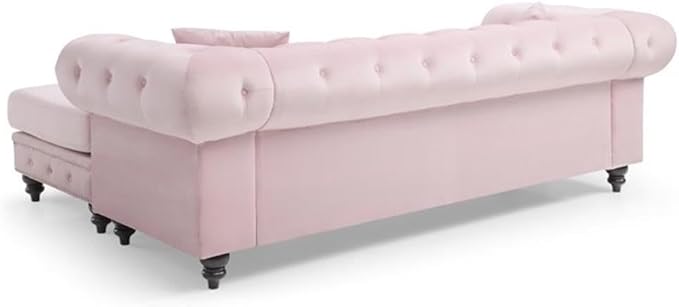 Glory Furniture Nola Velvet Sofa Chaise in Pink