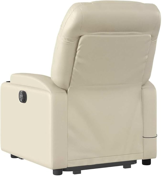vidaXL Cream Faux Leather Power Lift Massage Recliner | Electric Standing Armchair for Elderly with Cup Holders and USB