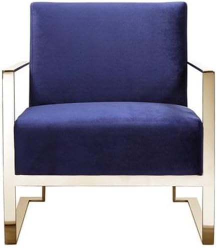 Pemberly Row Modern Velvet &amp High Polished Steel Lounge Chair Navy and Gold Finish 31 H x 27.5 W x 31 D Wrap Around Steel Arms Stylish Seating for Living Room Bedroom or Lounge Use