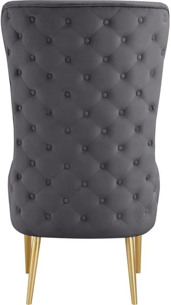 Meridian Furniture 536Grey Alexander Collection Modern | Contemporary Velvet Upholstered Accent Chair with Sturdy Gold Metal Legs and Deep Button Tufting on Back 27 W x 33 D x 51 H