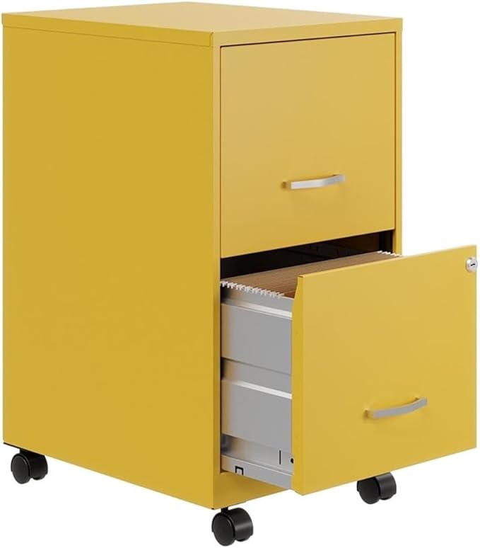 Pemberly Row 18 2-Drawer Mobile Metal Filing Cabinet Yellow Goldfinch Finish Lockable Letter-Size File Storage Smooth Glide Suspension Home or Office Use Compact Design with Casters