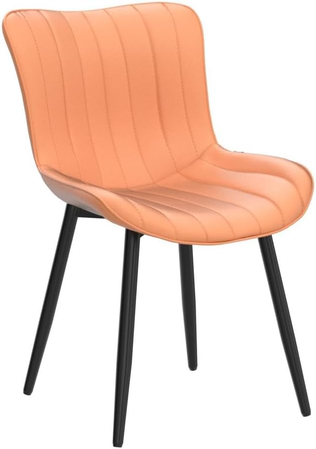 YOUNUOKE Dining Chairs Set of 2 Camel Mid Century Modern Kitchen Chairs Armless Faux Leather Upholstered Dinner Side Chair with Back for Guest Reception Living Room Matte Orange
