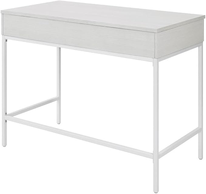 Pemberly Row Worksmart Sit-to-Stand Desk 40 W x 20 D x 31 H White Oak Engineered Wood Adjustable Height with Storage Drawer Modern Steel Frame Home Office or Student Desk