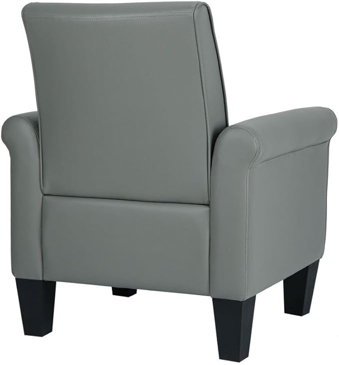 Lohoms Mid-Century Modern Accent Chair Overstuffed Leather Chairs for Living RoomUpholstered Comfy Club Chair Fake Faux Leather Armchair for Bedroom Apartment Office Lounge PU Leather Grey
