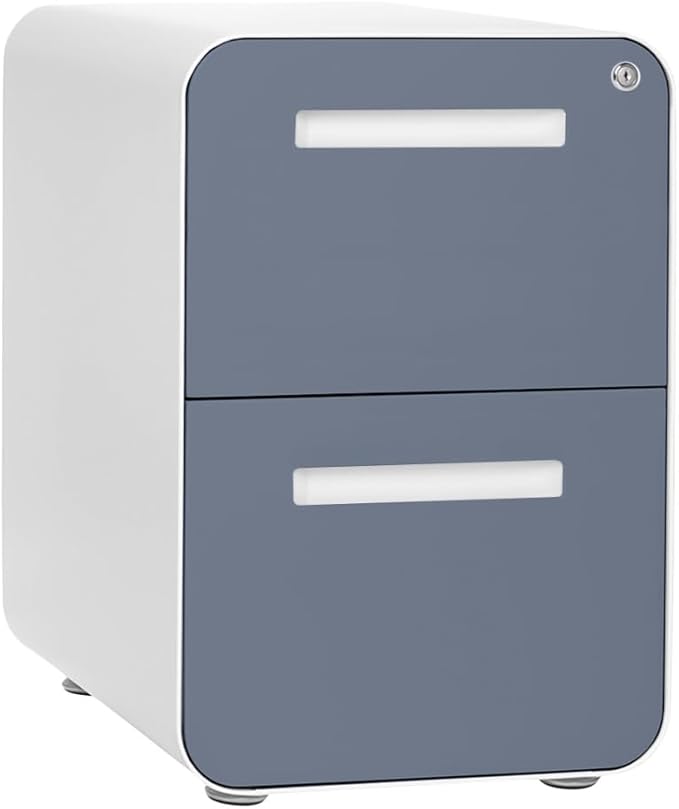 Laura Davidson Furniture Stockpile 2 Drawer Mobile File Cabinet with Lock - Under Desk Metal Filing Cabinet Legal/Letter File Folders Wheels and Stationary Feet Pre-Assembled Coastal Blue