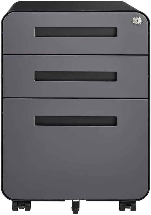 3-Drawer Mobile Filing Cabinet with Lock Legal/Letter Sized Office Storage Suitable for Offices and Study Rooms (Dark Grey)