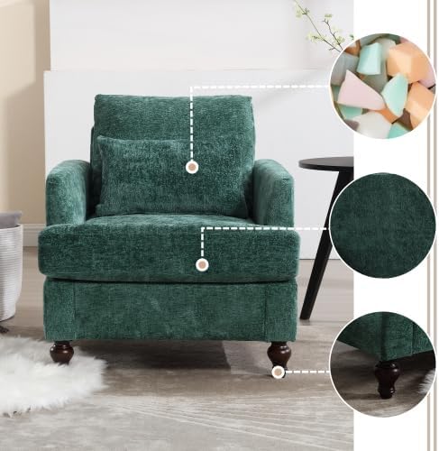 Modern Accent Chair 29'' W Comfy Chenille Tufted Lounge Armchair for Living Room Upholstered Mid Century Reading Nook Chairs Single Sofa Chair Solid Wood Frame (Emerald)
