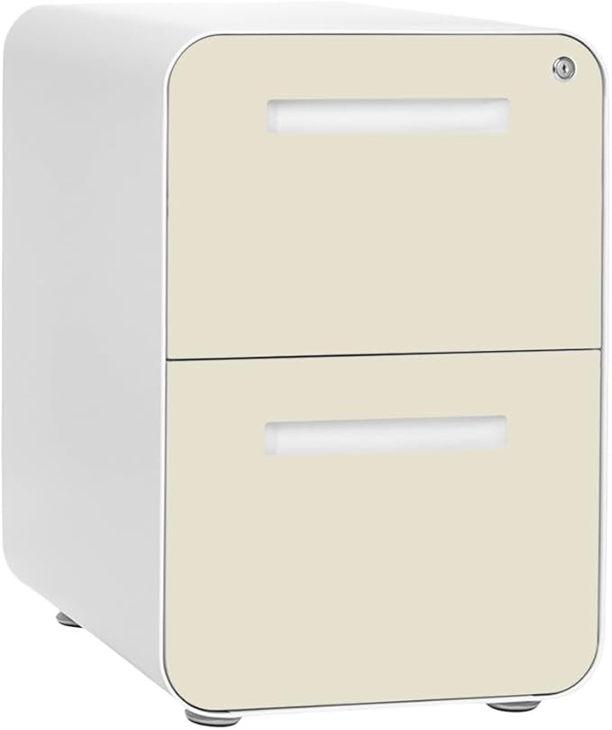 Laura Davidson Furniture Stockpile 2 Drawer Mobile File Cabinet with Lock - Under Desk Metal Filing Cabinet Legal/Letter File Folders Wheels and Stationary Feet Pre-Assembled Ivory