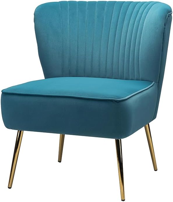 TINA'S HOME Monica Velvet Armless Side Chair Set of 2 Upholstered Accent Chair Comfy Living Room Chair with Golden Legs Wingback Mid Century Slipper Chair for Bedroom Guest Room- Blue