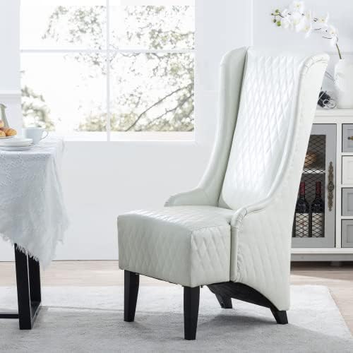 Throne Chair for Living Room Modern High Back Upholstered White Faux Leather Wingback Dining Chairs with Wooden Legs Mysterious Gothic Decor for Home Office Dining Room Table Head Chairs