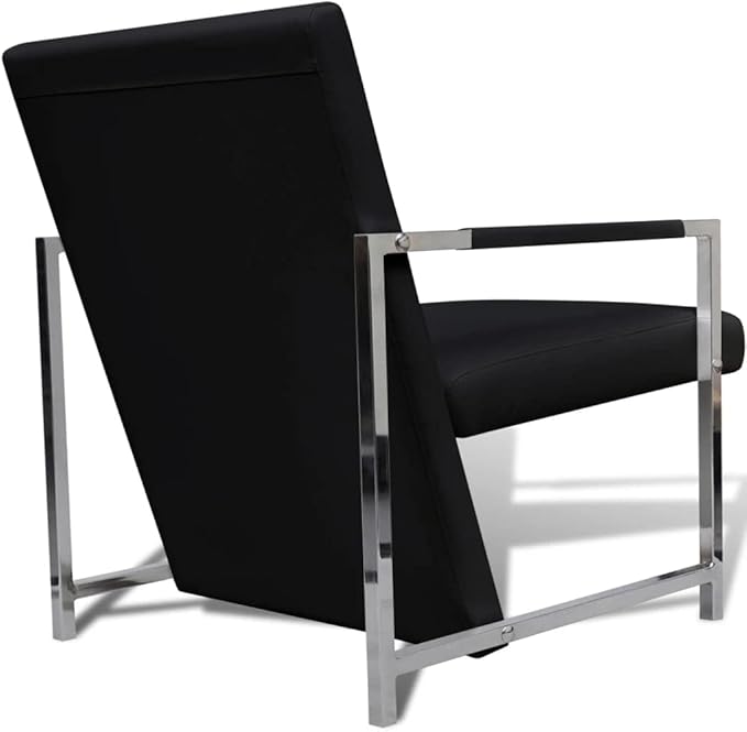 vidaXL Armchair Lounge Chair with Chrome Feet Accent Cube Armchair for Home Office Living Room Bedroom Modern Style Black Faux Leather
