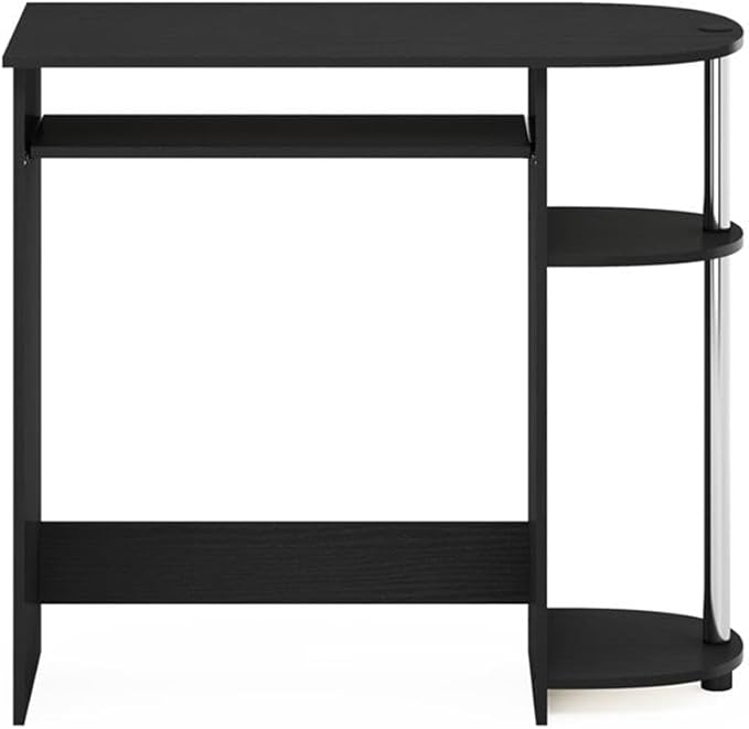Pemberly Row Computer Desk Composite Wood and Stainless Steel 31.5 x 15.8 x 28.8 in Pull-Out Keyboard Drawer 2 Shelves Compact Home Office Desk Easy Assembly