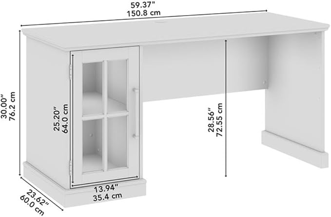 Bush Furniture Westbrook 60W Computer Desk with Storage Cabinet in White Ash | Farmhouse Desk for Home Office Workspace