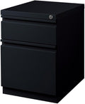 Pemberly Row Mobile Pedestal Filing Cabinet 2-Drawer Box/File 20 D Metal Construction Black Finish Hidden Casters Lockable Full Extension Drawers Fits Under Work Surface Office Storage