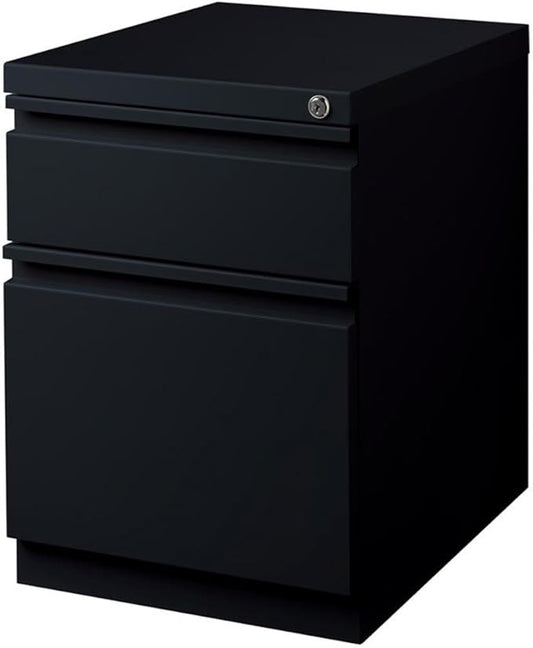 Pemberly Row Mobile Pedestal Filing Cabinet 2-Drawer Box/File 20 D Metal Construction Black Finish Hidden Casters Lockable Full Extension Drawers Fits Under Work Surface Office Storage