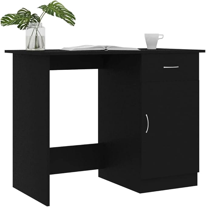 vidaXL Desk Black Engineered Wood Compact Desk Rectangular Modern