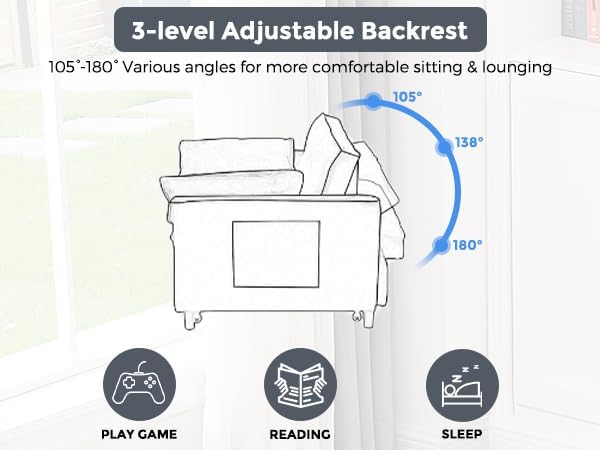 KEIKI 51.2 3-in-1 Convertible Sleeper Sofa Bed Pull-Out Futon Couch with Adjustable Back Side Pockets &amp Roller Legs Velvet Loveseat for Living Room or Bedroom Dark Gray