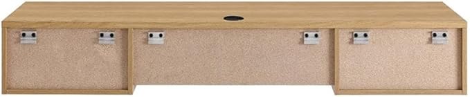 Pemberly Row Wall Mount Office Desk 60 in Particleboard and Wood Oak Finish Mid-Century Modern Style with Keyboard Tray and Storage Drawers Durable Design for Home Office or Dorm Room Use
