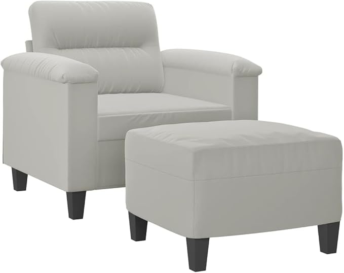 Modern Sofa Chair with Footstool Accent Chair with Ottoman Sofa Chairs Reading Chair for Living RoomChair for Bedroom Light Gray 23.6 Microfiber Fabric -22