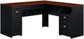 Bush Home Fairview 60W L Shaped Desk with Drawers and Storage Cabinet in Antique Black and Hansen Cherry