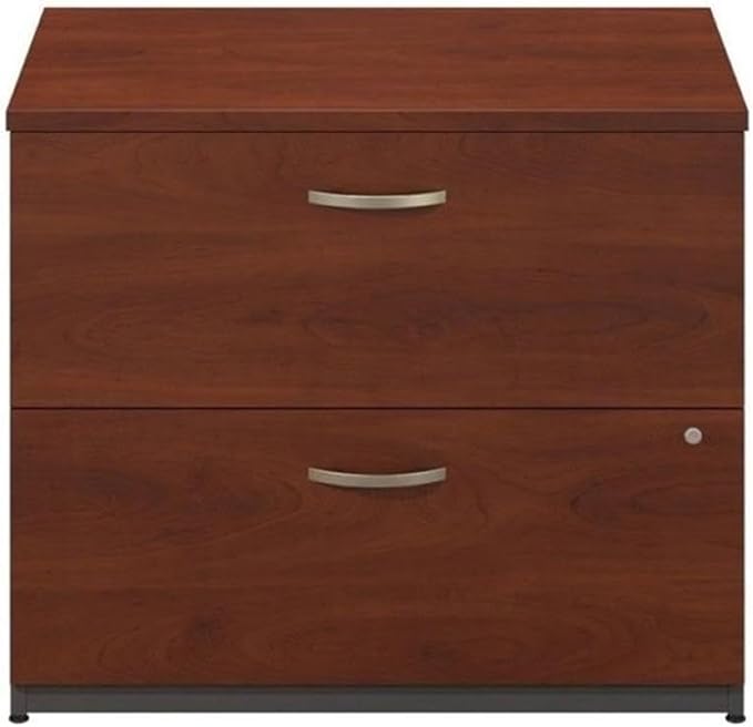 BOWERY HILL 2-Drawer Lateral File Cabinet Hansen Cherry Finish Thermally Fused Laminate 35.67 W x 23.35 D x 29.84 H Full-Extension Drawers Locking Mechanism Home or Office Filing Storage