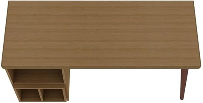 Eden Home Contemporary Wood Home Office Desk Maple Finish 53.54 in Wide 3 Open Cubby Spaces Durable Splayed Legs Retro Style Cut-Out Design Office Workspace or Study Desk with Ample Storage