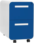 Laura Davidson Furniture Stockpile 2 Drawer Mobile File Cabinet with Lock - Under Desk Metal Filing Cabinet Legal/Letter File Folders Wheels and Stationary Feet Pre-Assembled Blue Faceplate