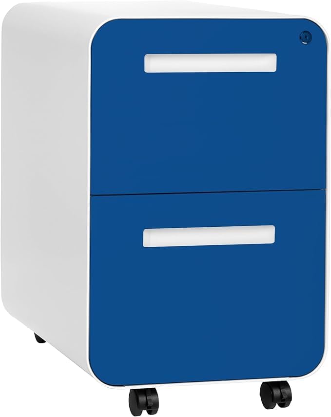 Laura Davidson Furniture Stockpile 2 Drawer Mobile File Cabinet with Lock - Under Desk Metal Filing Cabinet Legal/Letter File Folders Wheels and Stationary Feet Pre-Assembled Blue Faceplate