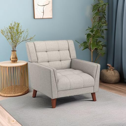 Christopher Knight Home Evelyn Mid Century Modern Fabric Arm Chair Beige &amp Walnut (305538
