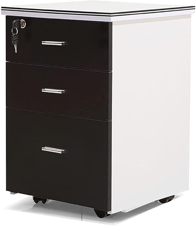 Office Desk Organizer Wooden Mobile File Cabinet with Lock and Drawers Lockable Pedestal with Adjustable Hanging Rails Black+White(Black+White)