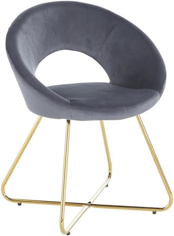 Pemberly Row Modern Velvet Accent Chair Set Gray Upholstery 2-Piece 32 H x 20 W x 19 D Foam Cushion Tall Curved Backrest Gold Metal Base Contemporary Glam Living Room or Den Seating