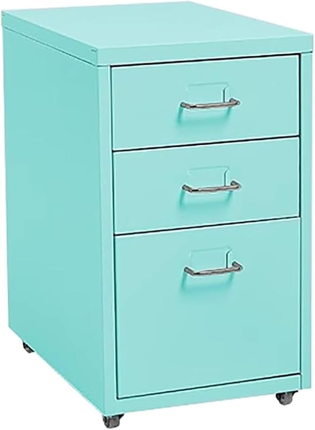 ELEFOCUS 3 Drawer Storage Cabinet Under Desk Tin File Cabinet with Wheels Office Removable Storage Cabinet(Color:Blue)