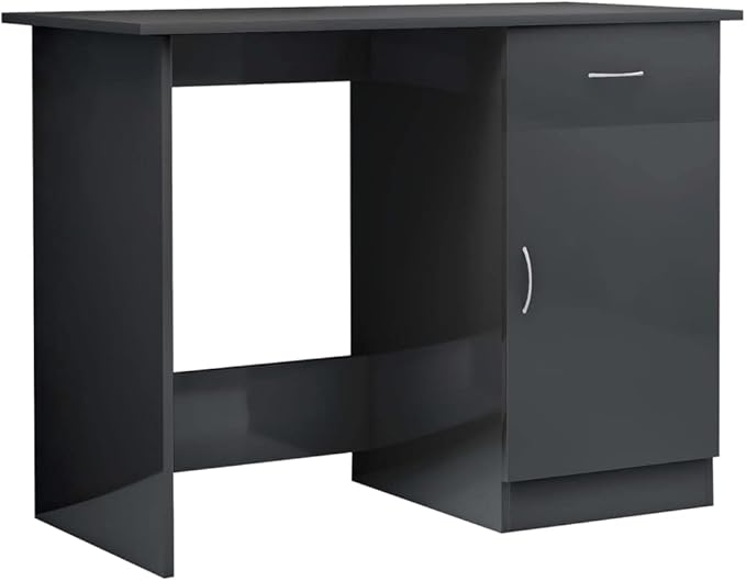 vidaXL Desk with Integrated Storage High Gloss Gray Finish Compact Design Durable Engineered Wood Modern Style Home Office Furniture - 39.4 x 19.7 x 29.9