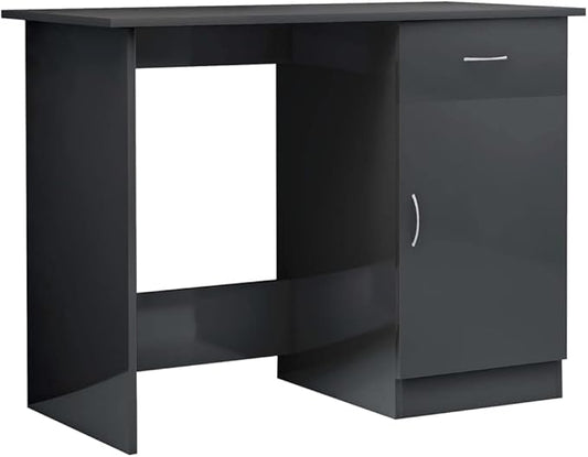 vidaXL Desk with Integrated Storage High Gloss Gray Finish Compact Design Durable Engineered Wood Modern Style Home Office Furniture - 39.4 x 19.7 x 29.9