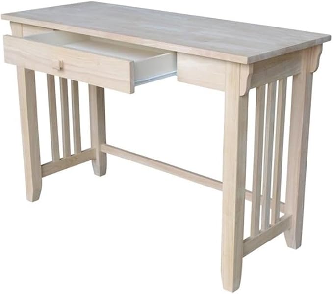 Pemberly Row Mid Century Writing Desk 45 W x 22 D x 30 H Solid Hardwood Butcher Block Surface Single Drawer with Euro Glide Ready to Assemble Home Office Desk