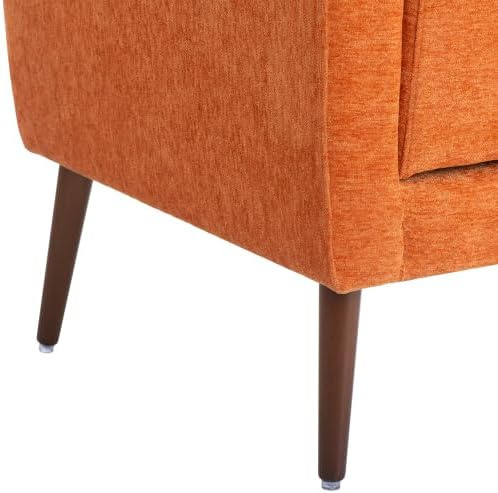 Modern Side Chair Square Shape Chenille Arm Chair Comfy Soft Padded Lounge Chair for Living Room Bedroom Home Office Kitchen(Orange)