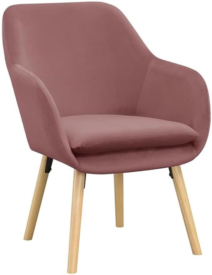 Pemberly Row Contemporary Accent Chair Pink Velvet Fabric Solid Red Oak Legs Detachable Foam Cushion 25.25 x 26.75 x 33.5 in Stylish Living Room or Office Seating