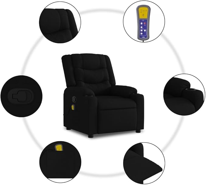vidaXL Black Fabric Massage Recliner Chair-Manual Recline-6-Point Vibration-Home Office/Study &amp Living Room Seating