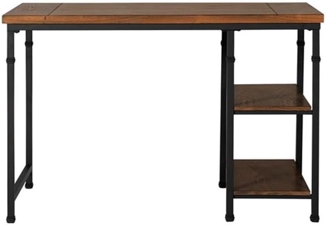 Riverbay Furniture Transitional Wood Desk 45 x 26 x 30 Inches MDF and Ash Veneer Brown Stained/Black Finish 2 Shelves Rustic Industrial Design Sturdy Small Space Home Office Desk