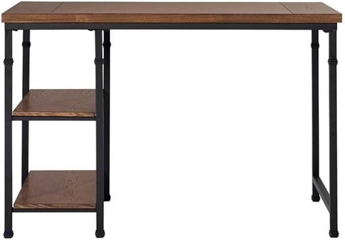 Atlin Designs Transitional Wood Desk 45 W x 26 D x 30 H Brown Stained Ash Veneer and Black Metal Frame Rustic Industrial Style 2 Shelves for Storage Home Office or Small Space Workspace