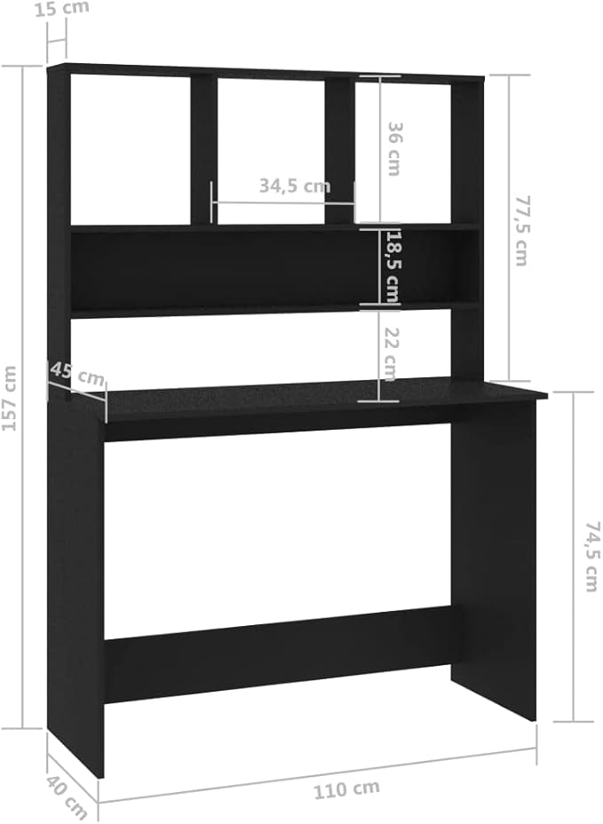 Small Computer DeskSchool Writing DeskHome Office DeskStudy DeskWork Home Office Desk for Small SpaceDesk with Shelves Black 43.3x17.7x61.8 Chipboard