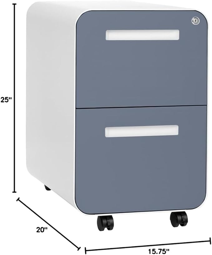 Laura Davidson Furniture Stockpile 2 Drawer Mobile File Cabinet with Lock - Under Desk Metal Filing Cabinet Legal/Letter File Folders Wheels and Stationary Feet Pre-Assembled Coastal Blue