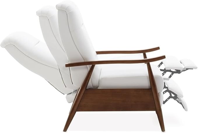 Pemberly Row Push Back Recliner Chair Faux Leather Upholstery Wooden Arms Milky White Finish Modern Reclining Living Room Chair 42.5 Hx30 Wx34 D