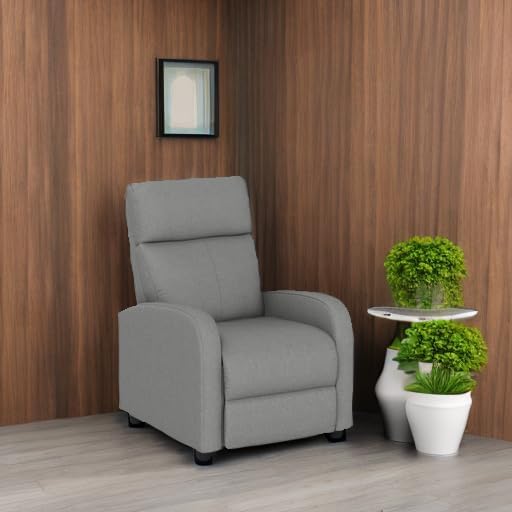 BestMassage | Recliner Chair | with 2 Point Massage Function | Textile Grey | with Lumbar Support Adjustable Push Back Footrest &amp Padded Seat | Easy Assembly | for Living Room Home Theatre