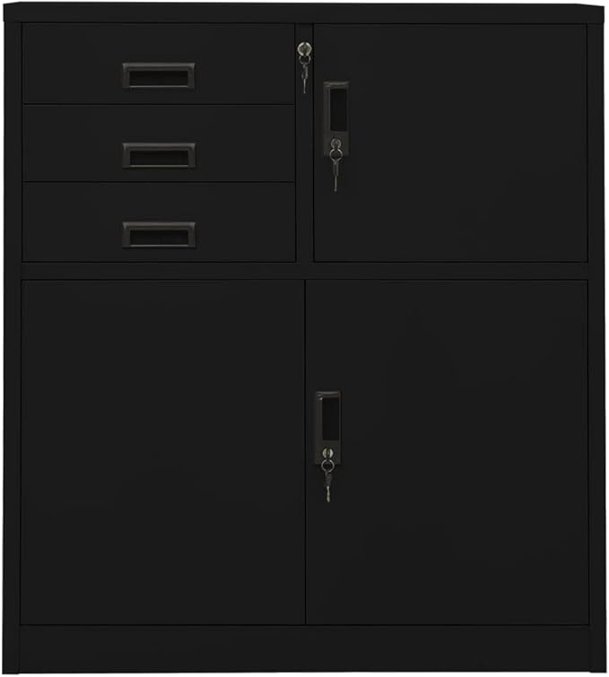 File Cabinets Standing Cabinets Bookcases Office Cabinet Black 35.4x15.7x40.2 Steel Counter Cabinet with Lockable Doors for Home Office